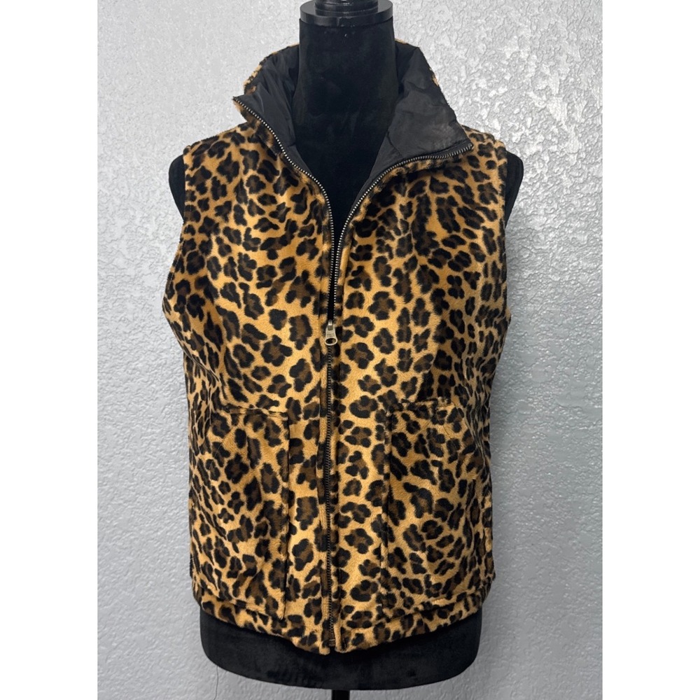 Dollhouse Reversible Vest Women Med Leopard Black Excellent Quilted Puffer Zip